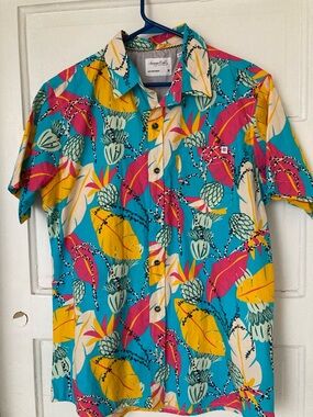 Turquoise Tropical Print Short-Sleeve Shirt